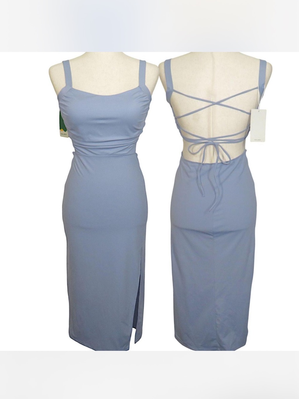 HALARA Steel Blue Lace-Up Backless Maxi Dress